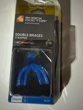 Shock Doctor Youth Double Braces Strapped Mouthguard - Blue